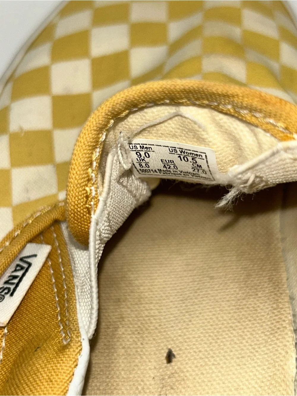 Vans yellow and white checkerboard slide ons M 9/W 10.5
